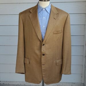 OXXFORD Manhattan Tan Weave Cashmere‎ Silk Blend Sz 48 L Mens Sport Coat Blazer